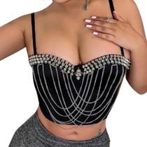 Cropped Top Blusa Bustier Bojo Alça Pinos Cravejado Gótico Luxo Linha Premium Preto M898 Cropped Top Blusa Bustier Bojo Alça Pinos Cravejado Gótico Luxo Linha Premium Preto M898