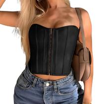 Cropped Top Blusa Bustier Tipo Corset Com Barbatanas Modelador Luxo Preto M900 Cropped Top Blusa Bustier Tipo Corset Com Barbatanas Modelador Luxo Preto M900
