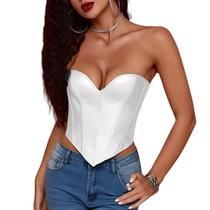 Cropped Top Blusa Bustier Tipo Corset Modelador com Barbatanas material sintético Branco M183 Cropped Top Blusa Bustier Tipo Corset Modelador com Barbatanas material sintético Branco M183