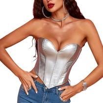 Cropped Top Blusa Bustier Tipo Corset Modelador com Barbatanas material sintético Prata M862
