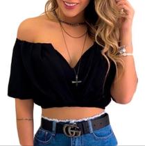 Cropped Top Blusa Feminina Ciganinha Ombro A Ombro Decote V
