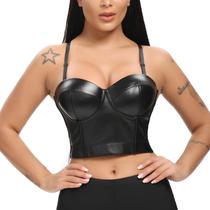 Cropped Top Blusa Premium Com Bojo Alça Ajustável e Regulagem Linha Fashion Preto M257