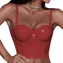 Cropped Top Blusa Premium Com Bojo Alça Ajustável e Regulagem Linha Fashion Vermelho M259