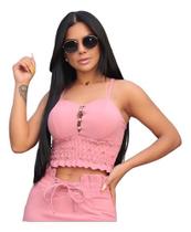 Cropped Top Blusinha Pérola Alcinha Bojo Decote Curto Festa