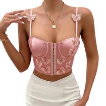 Cropped Top Bustier Alça Aro Metal Detalhes com Borboletas 3D Casual Cores M878