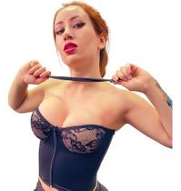 Cropped Top Confortável Bojo Rendado Ziper Barbatanas Z30 Cropped Top Confortável Bojo Rendado Ziper Barbatanas Z30