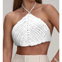 Cropped Top Crochê Feminino Verão Top Triangulo Amarracao