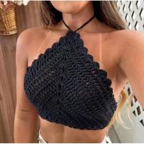 Cropped Top Crochê Feminino Verão Top Triangulo Amarracao