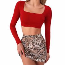 Cropped top decote quadrado mangas longas Vick moda gringa blogueira varias cores basic fitness festas festival -