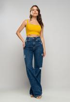 Cropped Top Faixa Comfy Malha Canelada Mostarda Salvatore Fashion