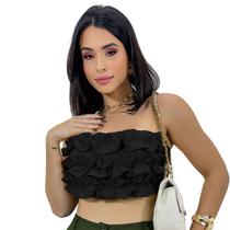 Cropped Top Faixa Elegante Social Alfaiataria Babado Lastex