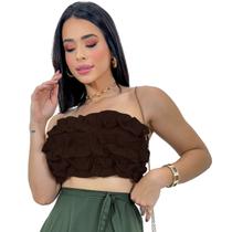 Cropped Top Faixa Elegante Social Alfaiataria Babado Lastex