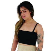 Cropped Top Feminino Alça Branco Preto