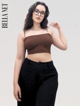 Cropped Top Feminino Alcinha Fina Decote Reto sem Bojo Tecido Anarruga