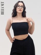 Cropped Top Feminino Alcinha Fina Decote Reto sem Bojo Tecido Anarruga