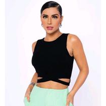 Cropped top feminino canelado cavado transpassado básico