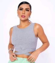 Cropped top feminino canelado cavado transpassado estilo fashion