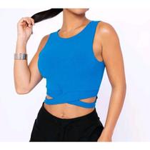 Cropped top feminino modelo cavado transpassado tecido canelado