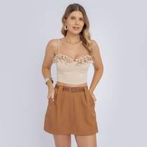Cropped Top Feminino Regata Neoprene Frufru Brilho Festa