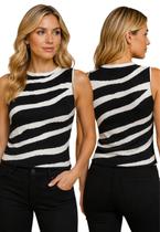 Cropped Top Feminino Tricô Regata Estampa Ondulada Cropped Top Feminino Tricô Regata Estampa Ondulada