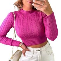 Cropped Top Júlia Tricô Manga Longa Tranças Feminino