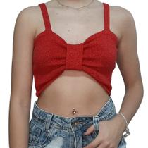 Cropped Top Laço com Brilho Blusa Moda Feminina