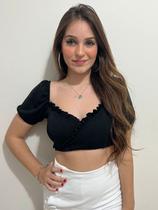 Cropped Top Manga Curta Transpassado Amarração Nas Costas