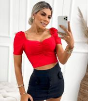 Cropped top manga princesa drapeado suplex feminino