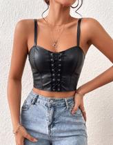 Cropped Top material sintético Feminino Decote Ajustavel Ilhós Festa