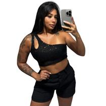 Cropped Top Paete Feminino Brilho Moda Festa Balada Luxo