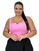 Cropped Top Plus Size Alfaiataria Luxo Com Detalhe Lastex Moda Feminina G1 G2 G3