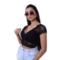 Cropped Top Renda Manguinha Manga Curta Bojo Rendado Blogueira Promo