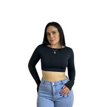 Cropped top Sabrina mangas longas e decote redondo costas fechadas moda gringa blogueira fitness casual