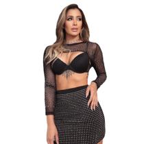 Cropped Top Tule Bolero Sobreposição Strass Brilho Festa Cropped Top Tule Bolero Sobreposição Strass Brilho Festa