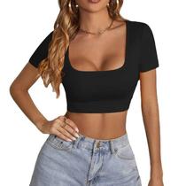 Cropped top Vick manguinha decote quadrado moda gringa blogueira varias cores fitness casual basic
