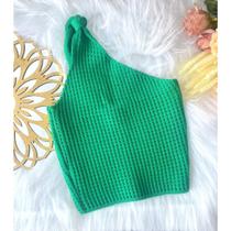 Cropped Tricô Modal Nula Manga Feminina Nó Tendência Verão 2024 Ponto Crochê Mula Manca Tricot