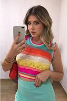 Cropped Tricot Com Manga Mosaico F081