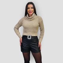 Cropped Tricot de Frio Feminino Fang Gola Alta Inverno Liso