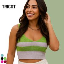 Cropped Tricot Gola V Detalhe Bicolor Cropped Tricot Gola V Detalhe Bicolor