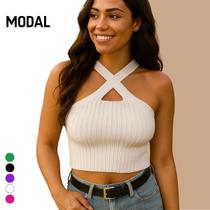 Cropped Tricot Modal Alças Cruzadas