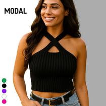 Cropped Tricot Modal Alças Cruzadas Cropped Tricot Modal Alças Cruzadas