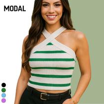 Cropped Tricot Modal Cruzado Com Listras
