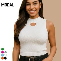 Cropped Tricot Modal Losango Vazado