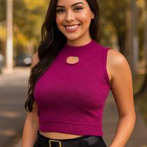 Cropped Tricot Modal Losango Vazado