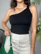 Cropped Tricot Modal um Ombro Só Mula Manca Nó Lateral Verão