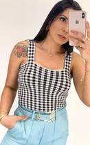 Cropped tricot modal xadrez preto e branco tamanho único