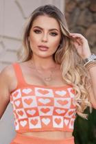 Cropped Tricot Xadrez Coração F081 Cropped Tricot Xadrez Coração F081