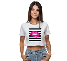 Cropped Tshirt Camiseta Feminina Boca Rosa Moderna Estilosa Blusa Blusinha