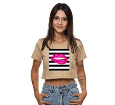 Cropped Tshirt Camiseta Feminina Boca Rosa Moderna Estilosa Blusa Blusinha