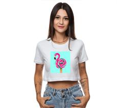 Cropped Tshirt Camiseta Feminina Flamingo Rosa Passaro Passarinho